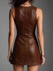 Fashion Faux Leather Zipper Patchwork Mini Dress