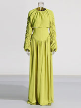 Fashion Round Neck Bubble Sleeve Maxi Skirt Set