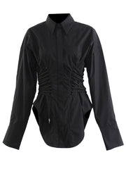 Fashion Lace-up Cinched Waist Asymmetric Shirt Dress