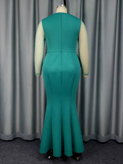 Fashion Mesh Patchwork Ruffle Party Evening Dress