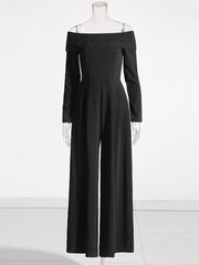 Elegant Folded Off Shoulder Bow Tie Back Slim Jumpsuit