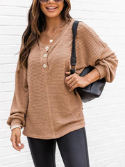 Fashion Round Collar Loose Waffle Knit Pullover