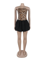 Sexy Leopard Print Slim Bubble Hem Strapless Mini Dress