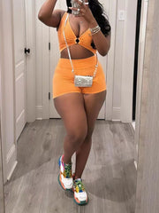 Sexy Knit Ribbed Tank Tops Shorts Two Pieces Sets