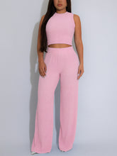 Casual Sleeveless Crop Top And Trousers Two Piece Set