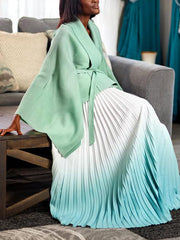 Elegant Lace-up Top and High Waist Pleated Skirt Set