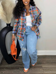 Casual Plaid Lapel Button Up Loose Shirt