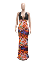 Fashion Printed Lace Patchwork Sleeveless Maxi Dress