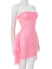 Sexy Strapless Backless Knit Bodycon Mini Dress