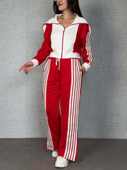 Fashion Sports Style Striped Jacket and Pants Set