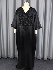 Plus Size Sequin V Neck Loose Maxi Dress
