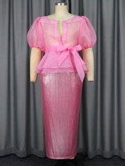 Elegant Sheer Mesh Lace-up Shirt And Long Skirts Set