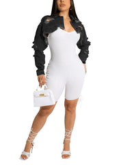 Casual Ripped Cropped Denim Jacket