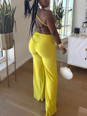 Sexy Ruched Backless Wide Leg Jumpsuit