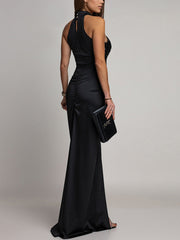 Elegant Sequin Ruffles Maxi Halter Dress