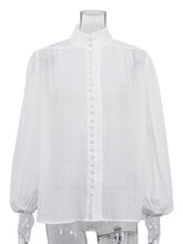 Elegant Stand Collar Puff Sleeve Loose Blouse