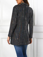 Fashion Solid Sequins Turndown Collar Slim Fit Blazer