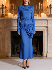 Fashion Solid Patchwork Metal Buckle Dress