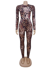Sexy Leopard Print Sheer Mesh Tight Jumpsuit