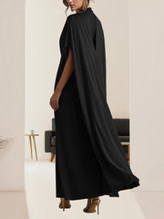 Fashion Belted Gathered Cape-Sleeve Maxi Dress