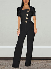 Fashion Button Decor Wide Leg Jumpsuits