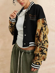 Casual Camouflage Patchwork Varsity Jacket
