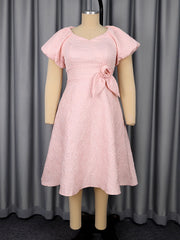 Elegant Jacquard Puff Sleeve Party Evening Dress
