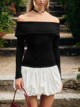 Casual Off Shoulder Long Sleeve Bubble Mini Dress