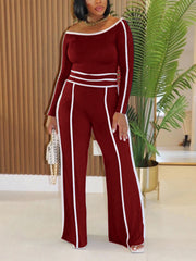 Fashion Off-Shoulder Tight Top And Wide Leg Pants Set