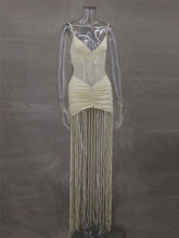 Sexy Hollow Out Tassel Hem Spaghetti Strap Maxi Dress