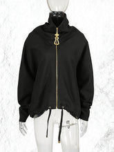 Fashion Patchwork Zipper Drawstring Jacket