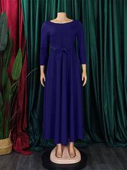 Plus Size Round Neck Pockets Casual Maxi Dress