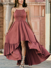 Sexy Lace Slim Hem Ruffle Strap Maxi Dress