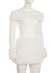 Sexy Off Shoulder Long Sleeve Fluffy Mini Dress