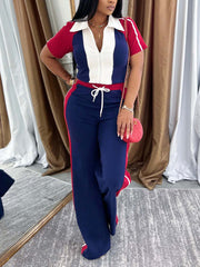 Fashion Short Sleeve Drawstring Pants Sporty Set