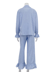 Casual Flare Sleeve Plaid Shirt and Pants Set