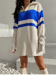 Zipper Neck Loose Striped Knit Dress