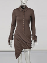 Turn-down Collar Draped Asymmetric Mini Dress