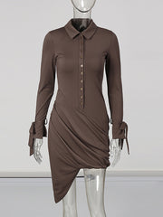 Turn-down Collar Draped Asymmetric Mini Dress