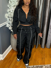 Striped Patchwork Zipper Top and Sweatpants Casual Set