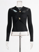 Casual Solid Hollow Out Slim Long Sleeve T Shirt