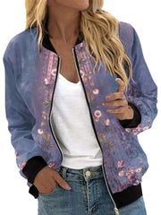 Fashion Zip Up Long Sleeve Print Casual Jacket