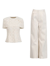 Round Neck Casual Top Straight Pants Two Piece Set