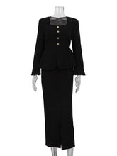 Fashion Square Neck Top High Waist Skirt Two Piece Set