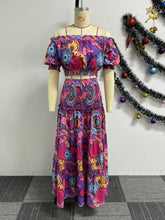 Casual Off Shoulder Top Print Long Skirt Set