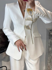 Fashion Rhinestone Notch Collar Slim Blazer