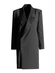 Sparkly Lapel Padded Rhinestone Long Blazer