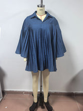 Casual Loose Turn down Collar Ruffle Denim Dress