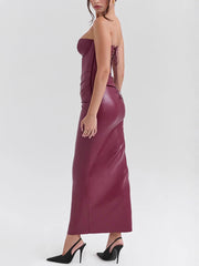 Sexy Corset Faux Leather Bandage Slim Gown