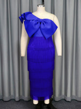 Elegant One Shoulder Bow Backless Slim Fit Fringe Dress